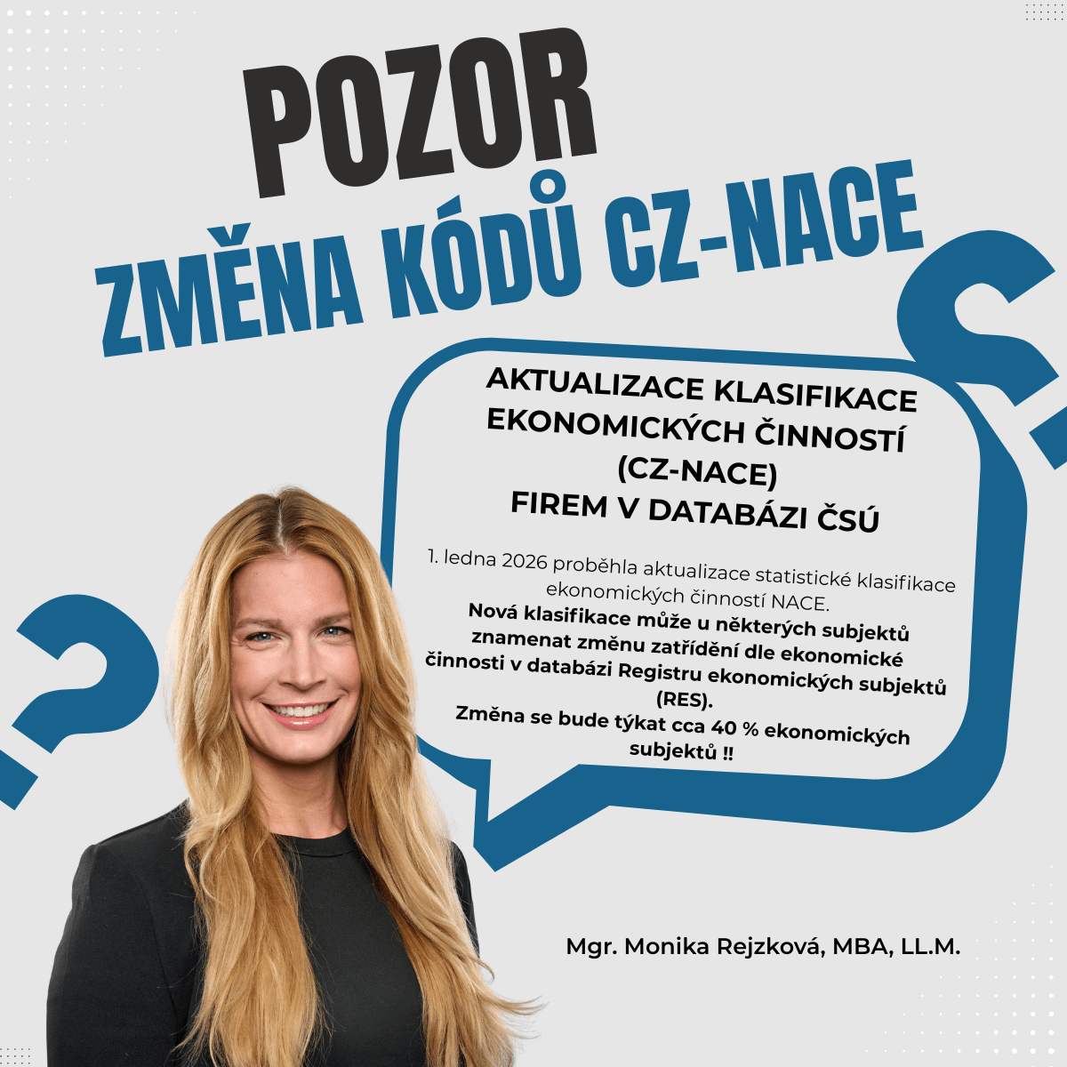 Změna CZ-NACE zkontrolujte, zda je vaše firma správně zařazena